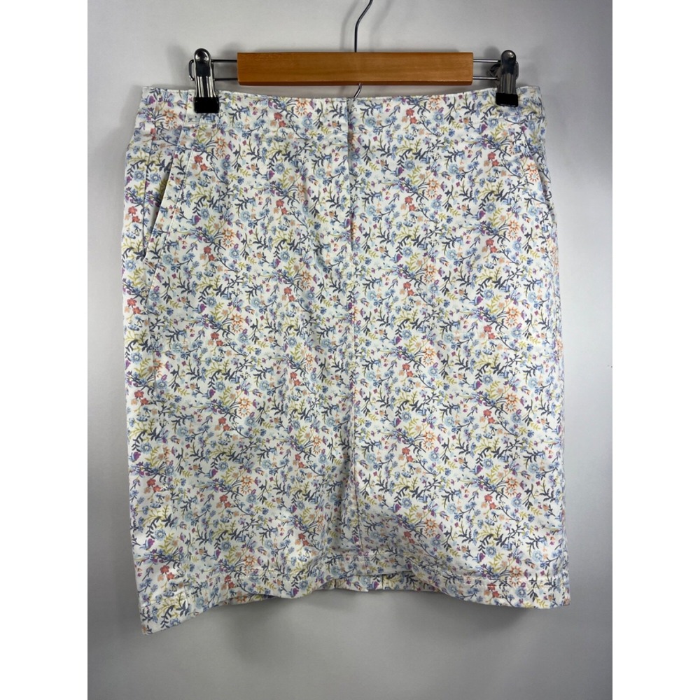 J. Jill Live-In Chino Skirt Women's Sz 4 White Floral Stretch 4 Pockets